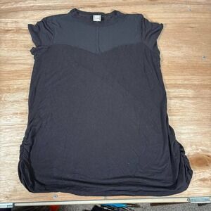 Lilian Black Mesh Yoke Short Sleeve Ruched Side Top Womens 1X L71948 GKL